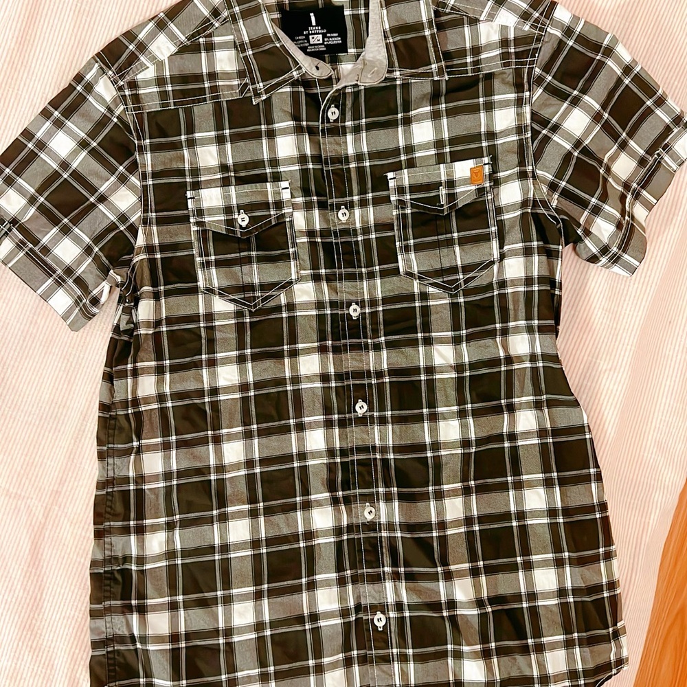 I Jeans By Buffalo Men's Plaid Short Sleeve Button Up Shirt Black White Size M